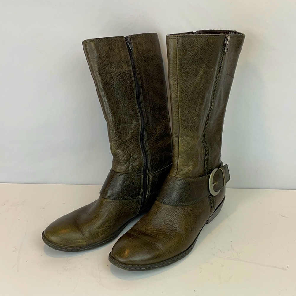 BOC Born Concept GREY Leather Tall Zip Up Boots BC7810 With Buckle Size 9.5